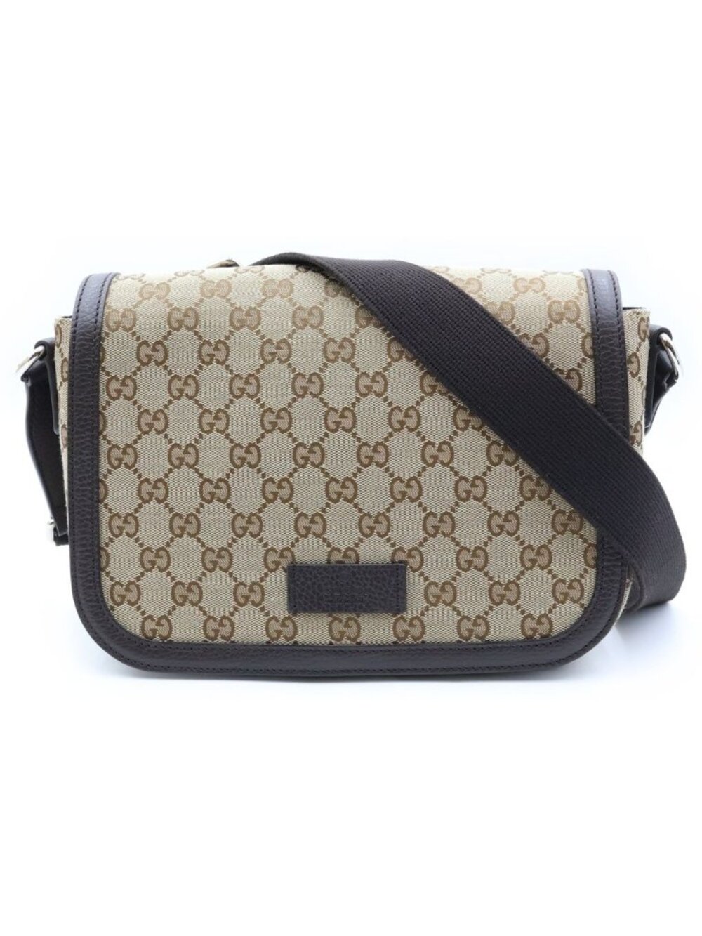 Gucci GG Canvas Shoulder Bag Beige Brown Silver